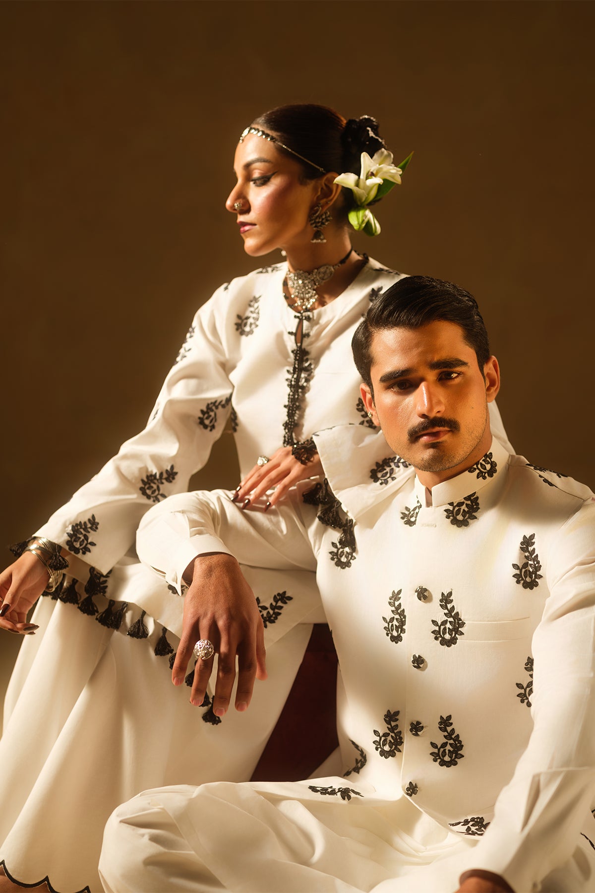 Black And White Embroidered Waistcoat Set