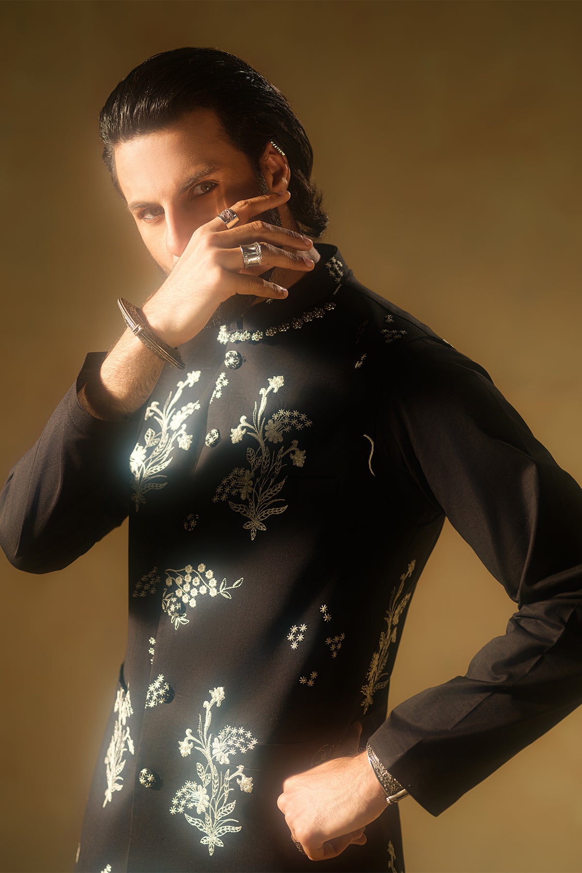 Black Embroidered Waistcoat Set