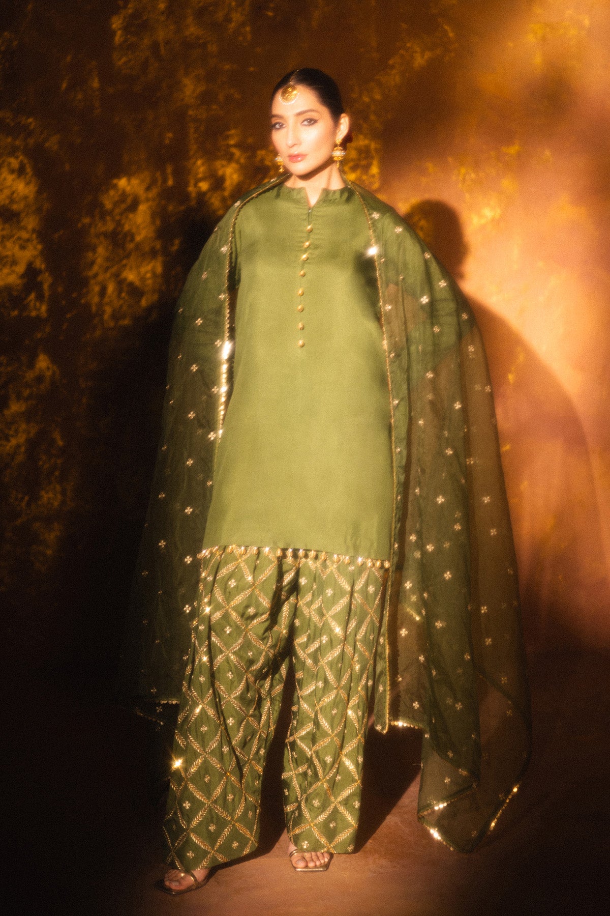 Olive Green Silk Set