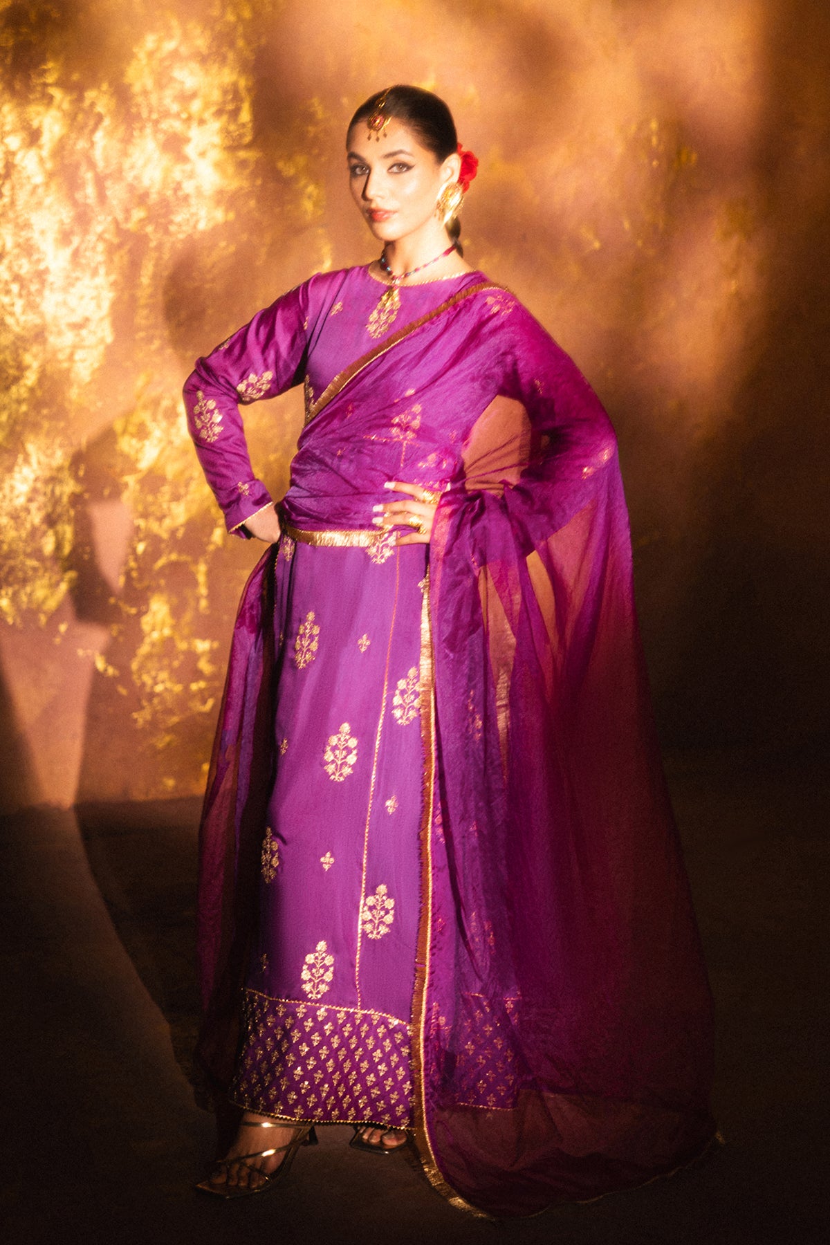 Purple kalidaar silk set