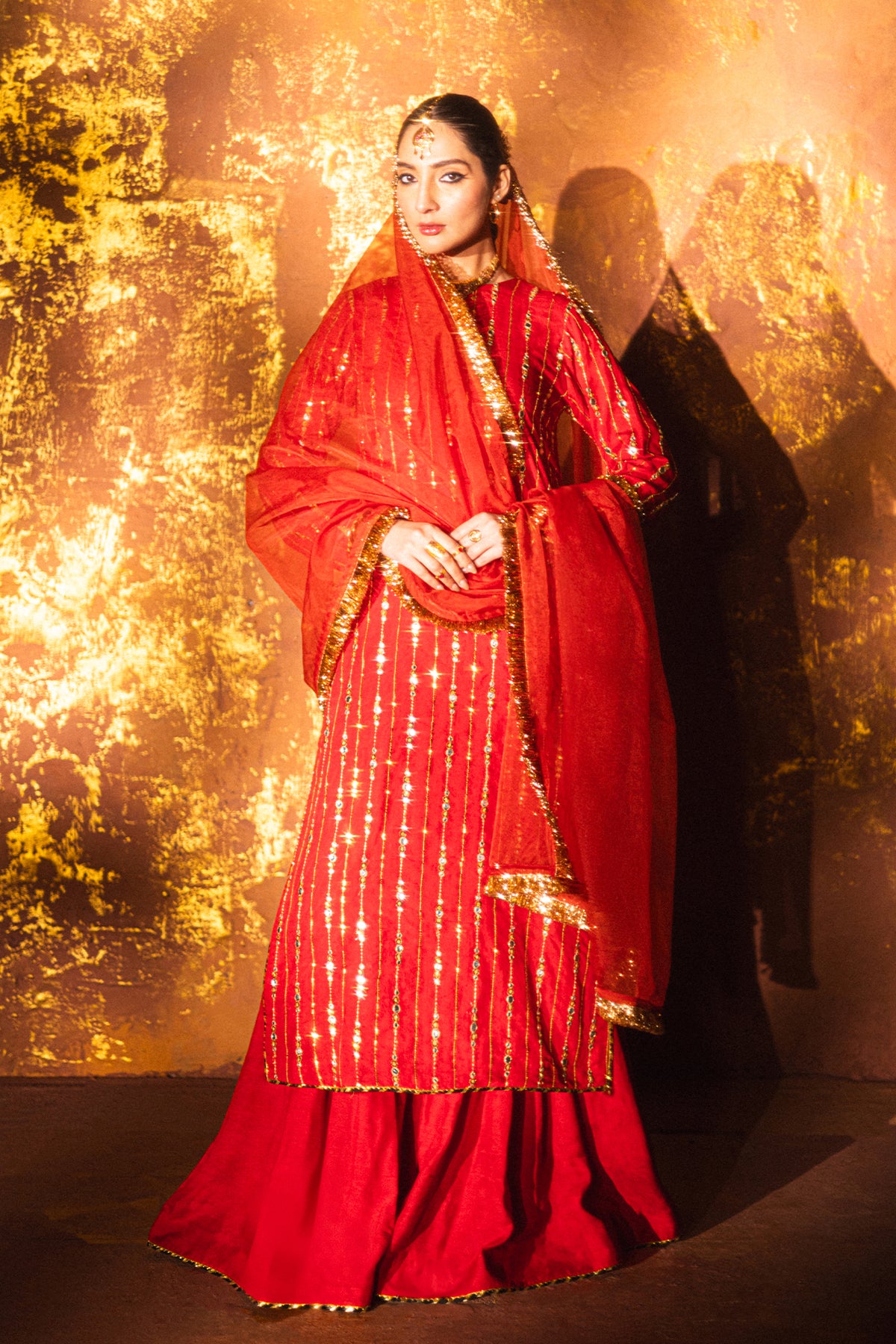 Coral Red Gharara Set