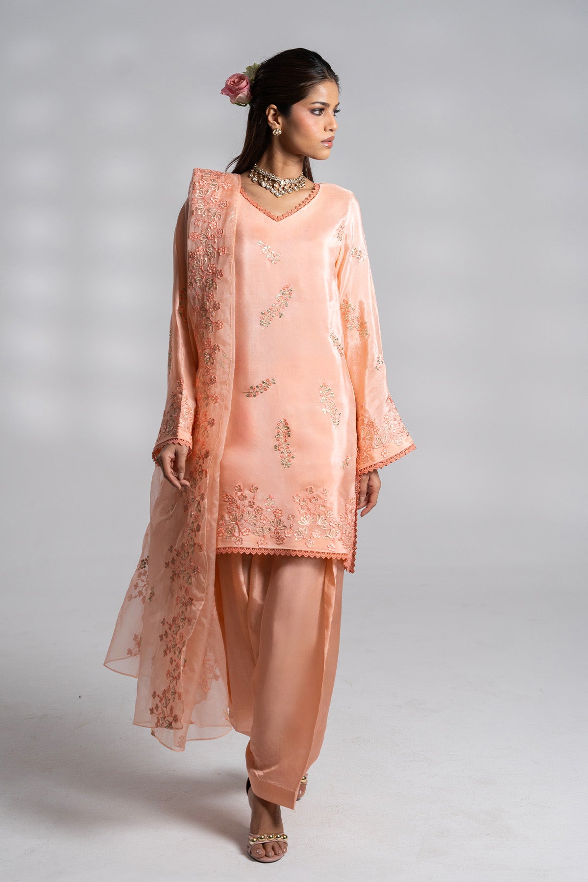 Peach Embroirdered Set