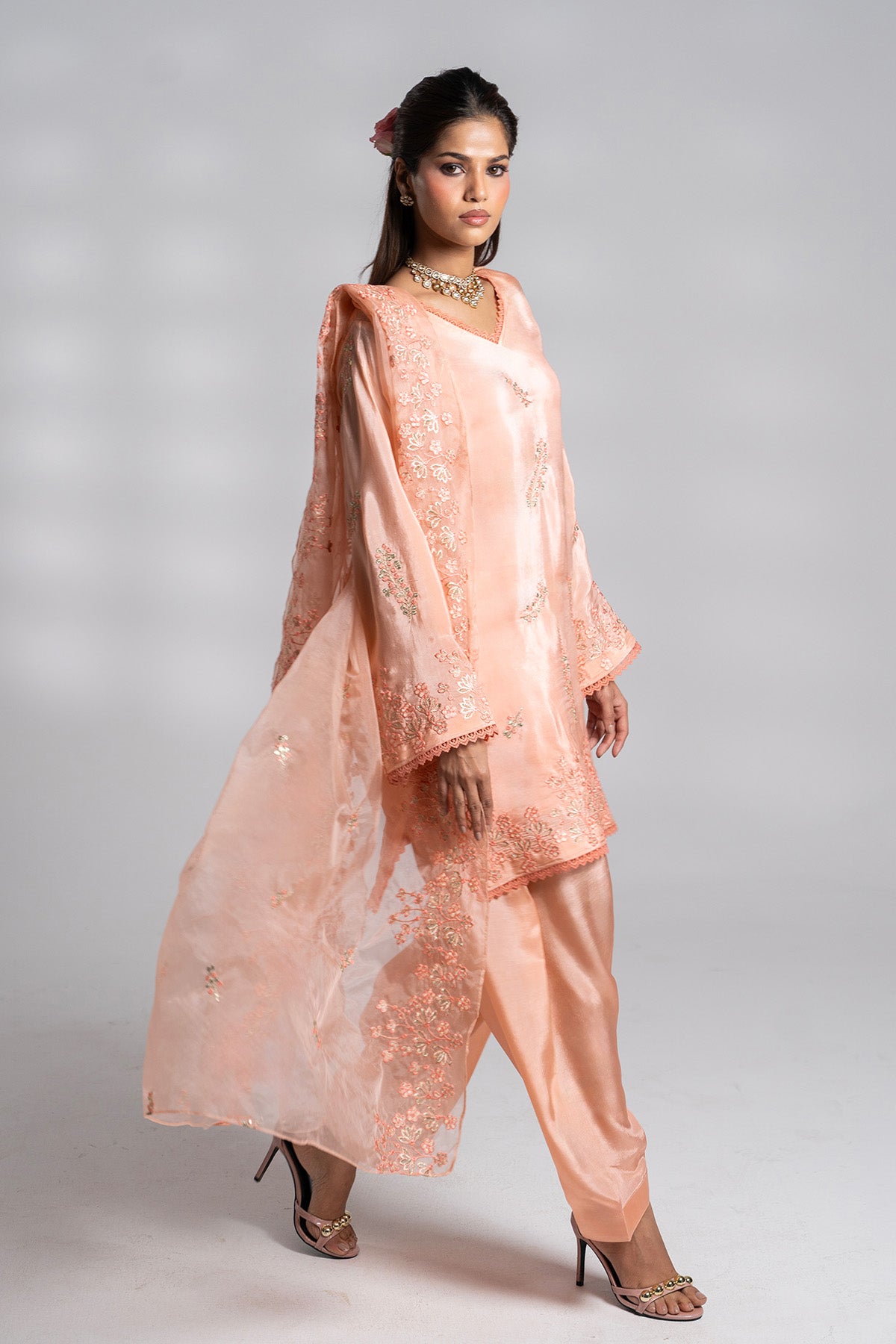 Peach Embroirdered Set